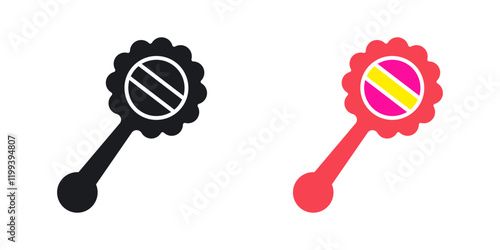 Baby rattle icon in black and color style