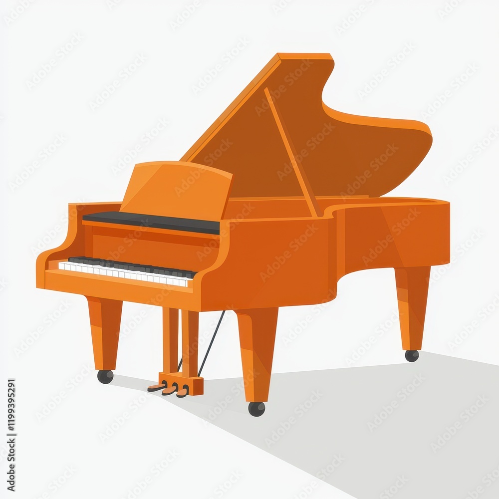 Elegant Orange Grand Piano Musical Instrument Open Lid Keys Classical Music Studio Shot Elegant Orange Grand Piano Musical Instrument Open Lid Keys Classical Music Studio Shot