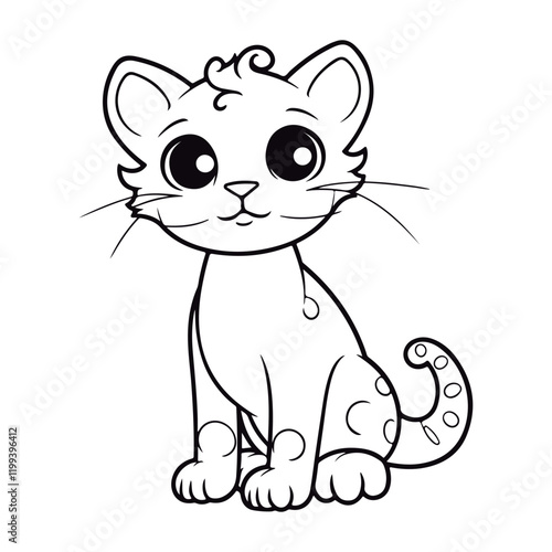 Cute cartoon baby American Curl kawai Black and white vector illustration for coloring book.