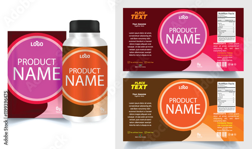 Vitamin label sticker design, natural multi food supplement banner packaging, jar label.