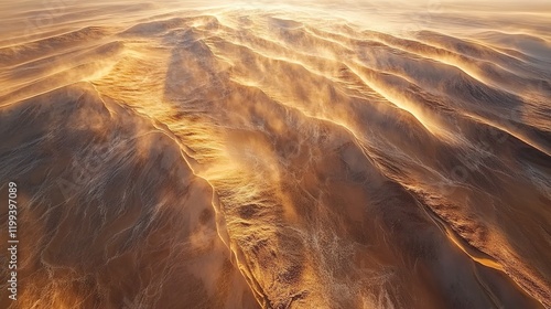 Wind patterns shape abstract textures over golden landscape aerial view digital art nature conceptual beauty