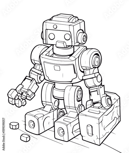 Cute cartoon Robin Black and white vector illustration for coloring book.