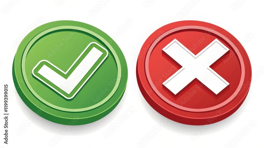 Circular Checkmark and Cross Icons Green Yes and Red No Buttons for Digital Interface Design Circular Checkmark and Cross Icons Green Yes and Red No Buttons for Digital Interface Design