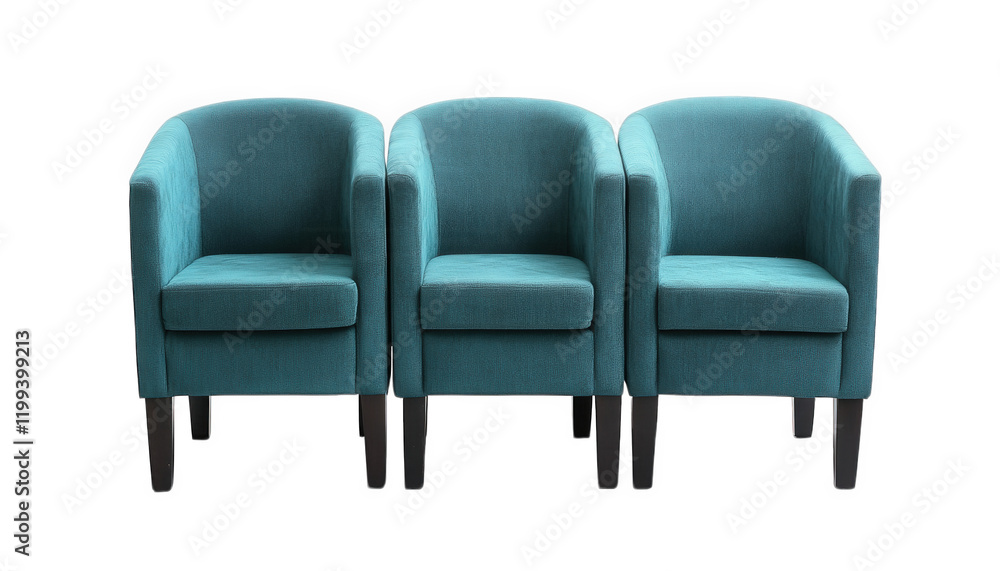 Obraz premium Teal Fabric Armchairs Modern Waiting Room Seating Interior Design