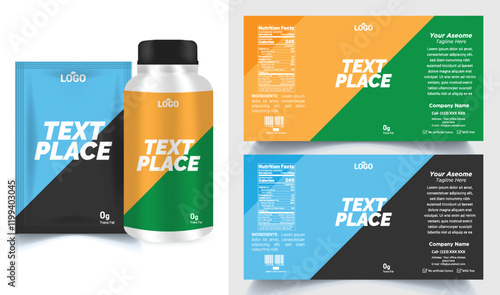 Vitamin label sticker design, natural multi food supplement banner packaging, jar label.