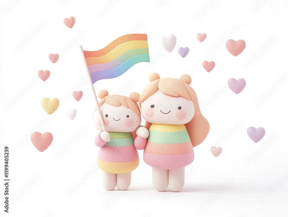 Cute figures holding rainbow pride flag
Cute figures holding rainbow pride flag