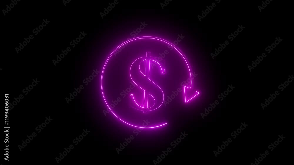 Doller icon glowing neon arrow animation on isolated black background Doller icon glowing neon arrow animation on isolated black background