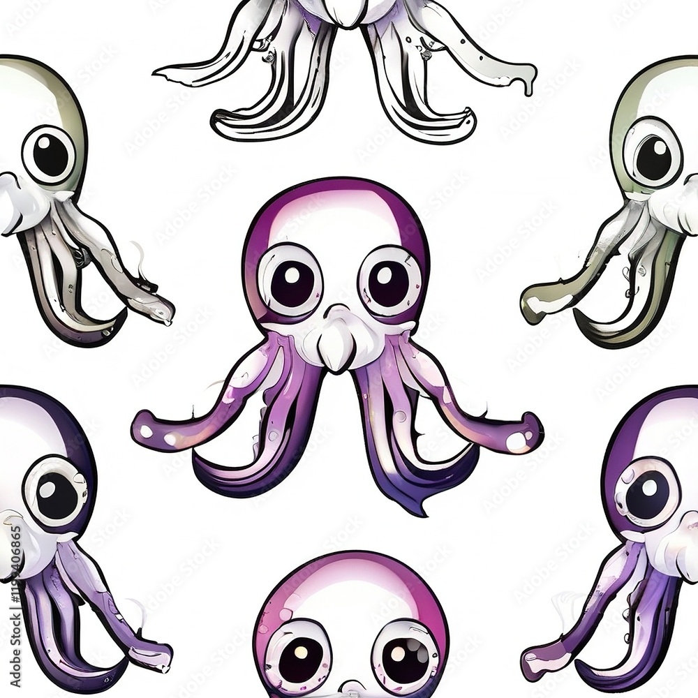 Obraz premium set of funny cartoon octopus isolated on white background