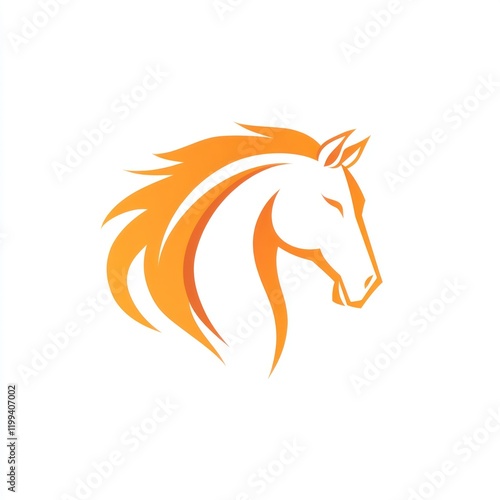 Orange horse head logo with dynamic mane on white background, for design projects photo