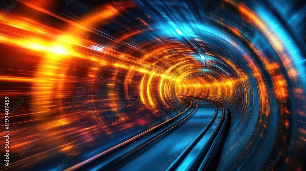 A vibrant tunnel of light and motion, featuring swirling blue and orange hues, conveying a sense of speed and energy. A vibrant tunnel of light and motion, featuring swirling blue and orange hues, conveying a sense of speed and energy.