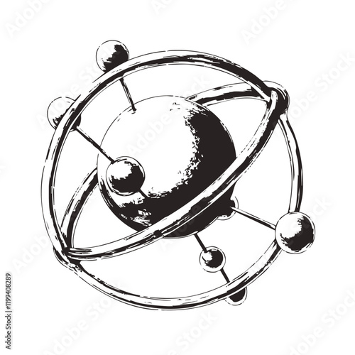 Abstract Orbital Sphere with Rings and Satellites. Vector Image