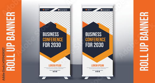 Roll up banner design template, vertical, abstract background, pull up design, modern x-banner, rectangle size. exhibition display, Marketing, Promotion