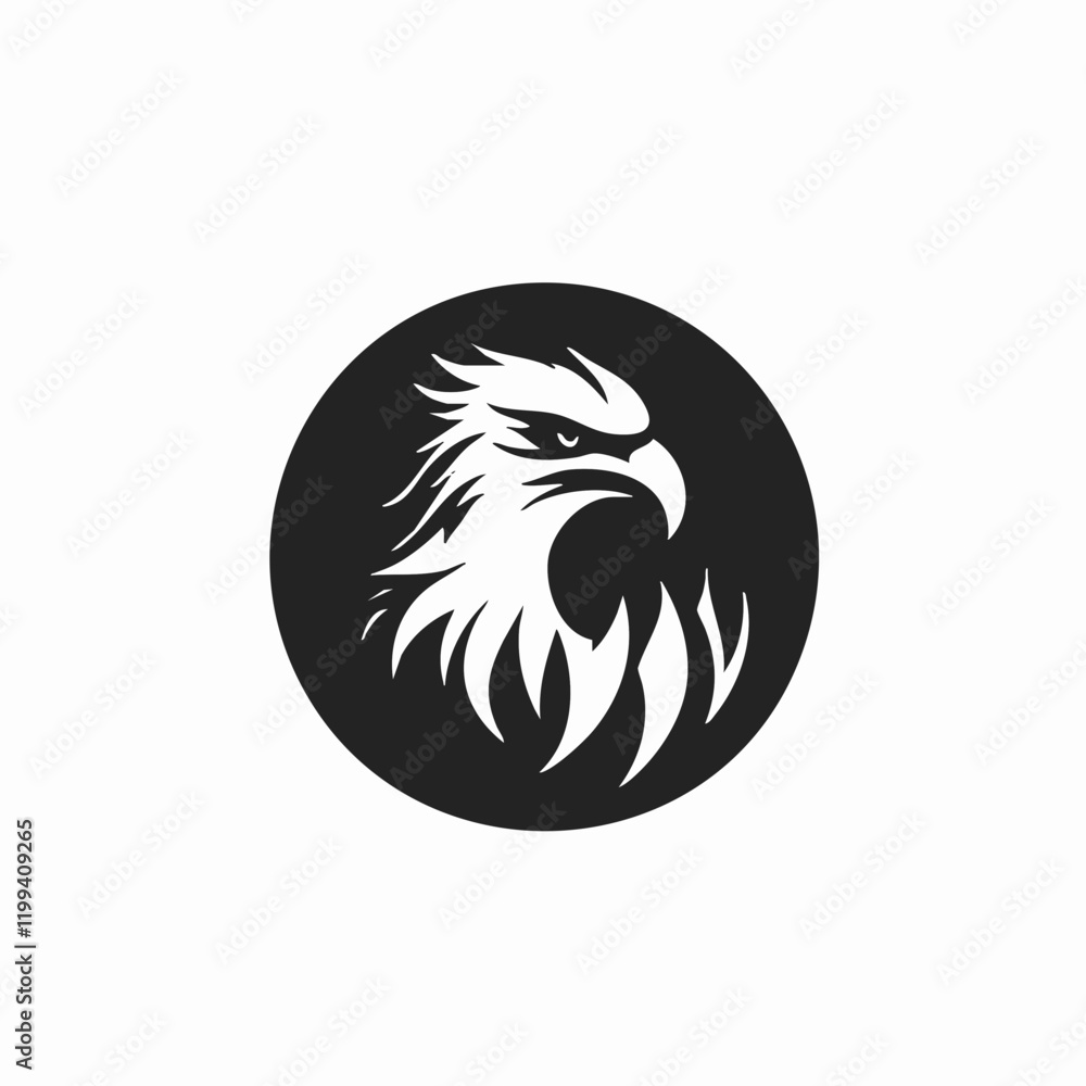 Obraz premium Eagle Head in Circle with Flame Design. Vector Image