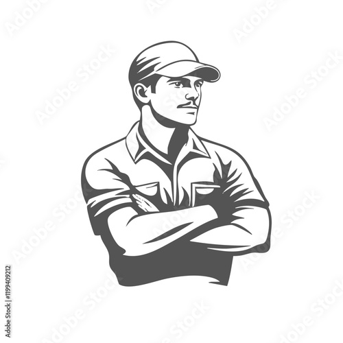 Confident Worker with Crossed Arms. Vector Image