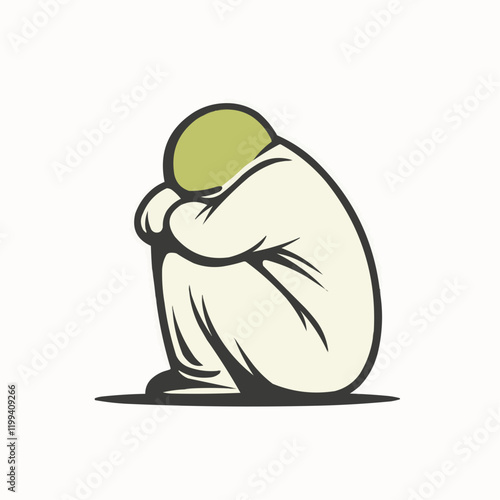 Depressed Figure Sitting in Fetal Position. Vector Image