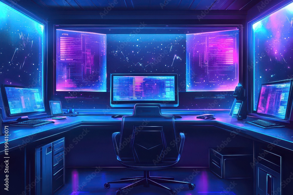 Fototapeta premium Futuristic Workspace with Holographic Screens