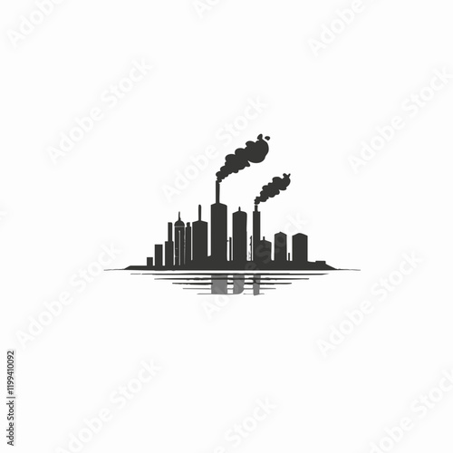 Industrial Cityscape Reflection Silhouette. Vector Image