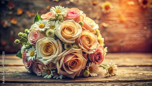 Vintage Wedding Bouquet: Roses & Daisies - Romantic Floral Arrangement photo