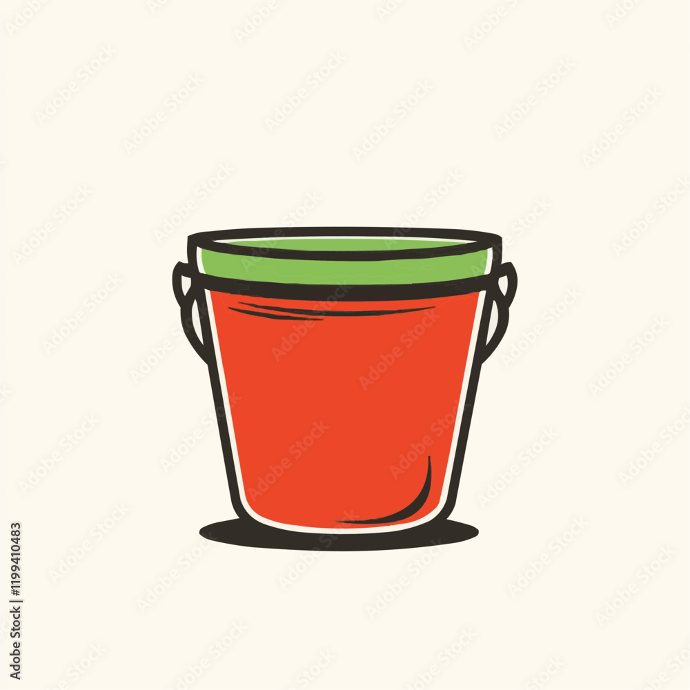 Red bucket with green rim and handles. Vector Image Red bucket with green rim and handles. Vector Image