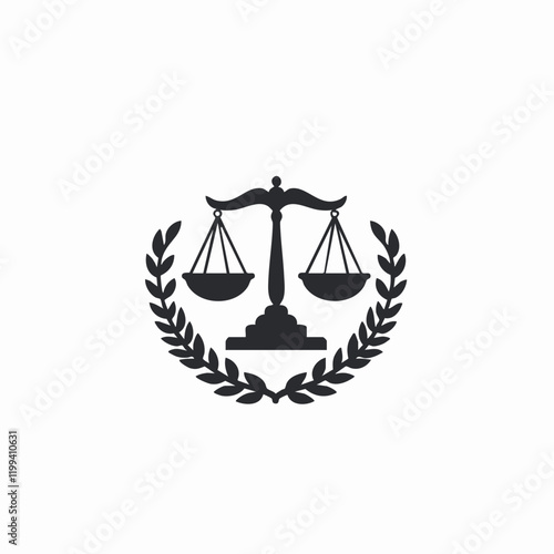 Scales of Justice Laurel Wreath Emblem. Vector Image
