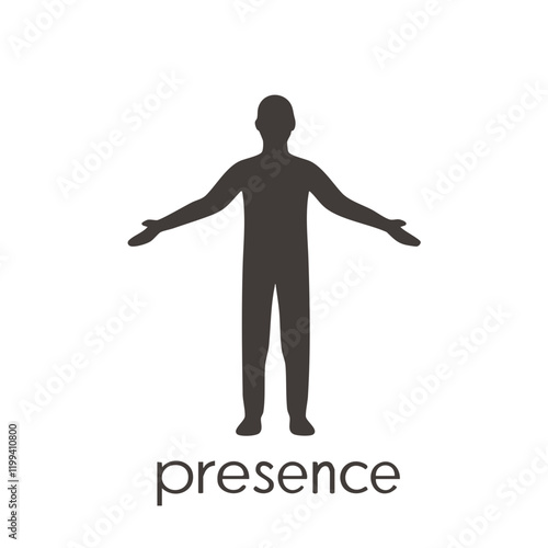 Silhouette of a person with open arms showing presence. Vector Image