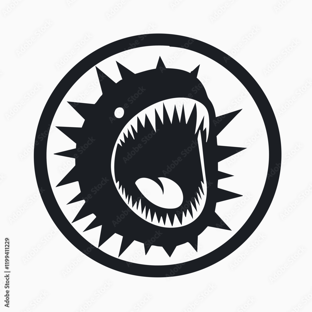 Spiky Creature Roaring in Circular Frame. Vector Image Spiky Creature Roaring in Circular Frame. Vector Image