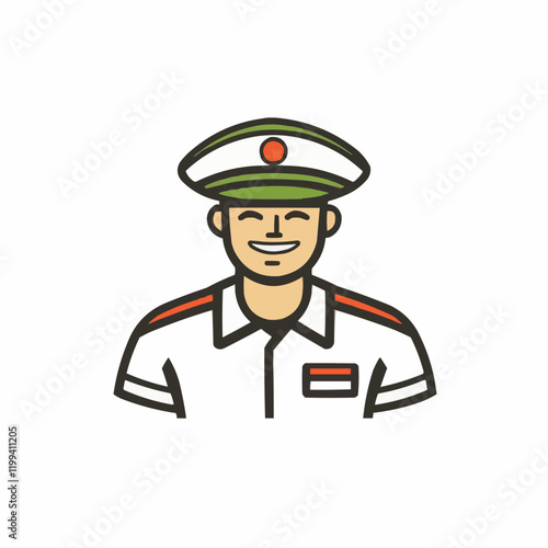 Smiling Officer in Uniform Illustration. Vector Image