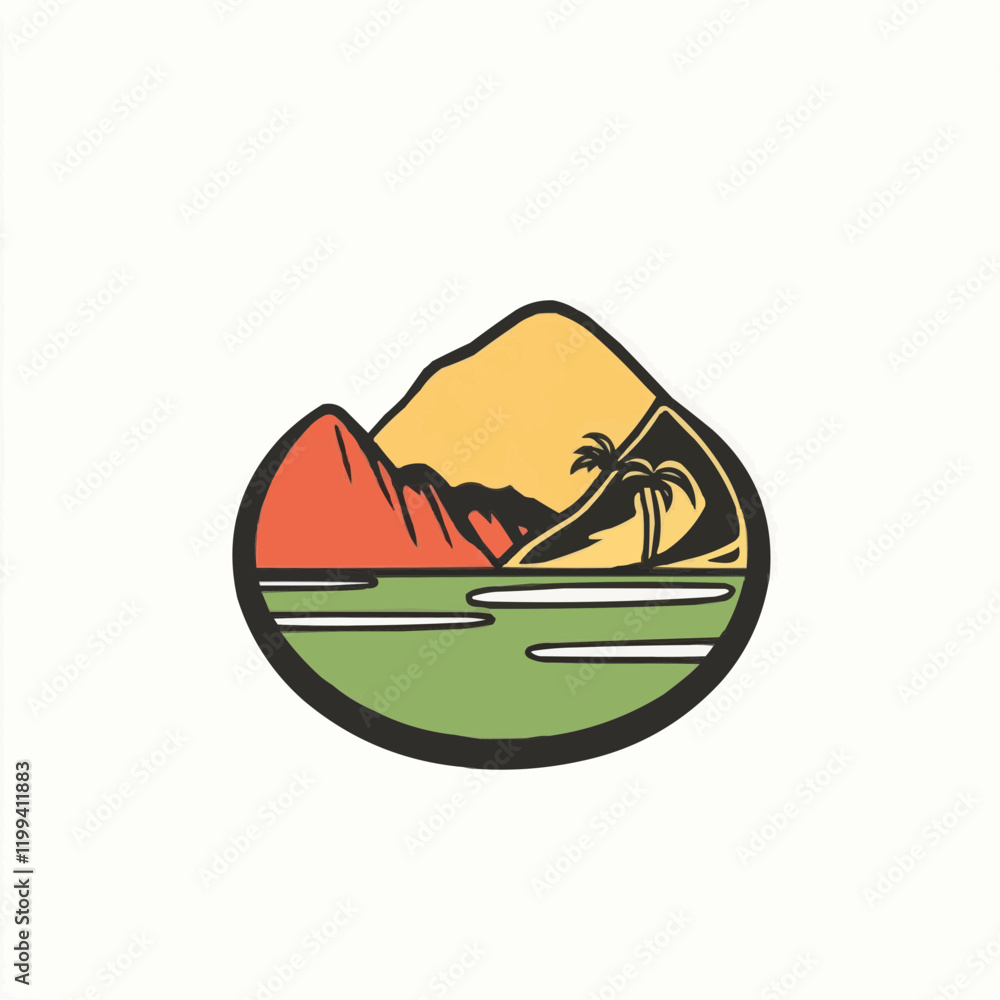 Fototapeta premium Tropical Mountain Landscape Illustration. Vector Image
