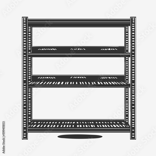 Three-Tier Metal Shelving Unit Illustration. Vector Image