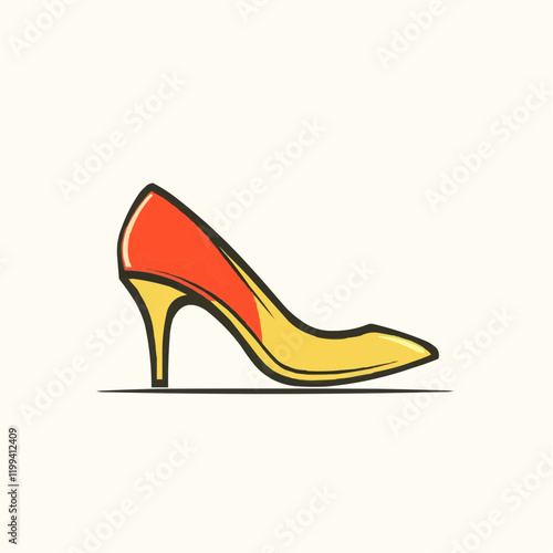 Yellow and Red High Heel Shoe Illustration. Vector Image