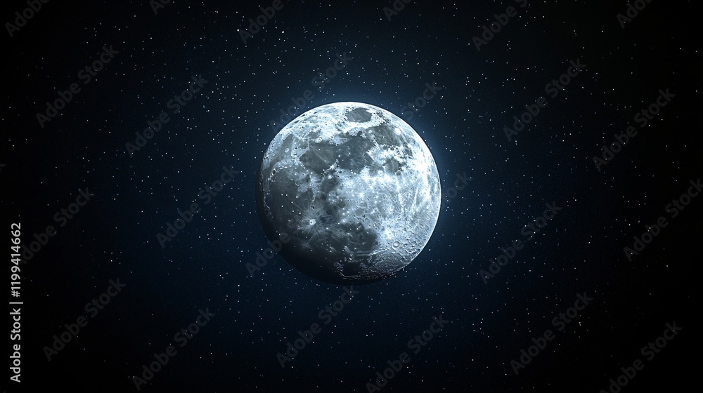 Full moon in dark night sky with stars. Full moon in dark night sky with stars.