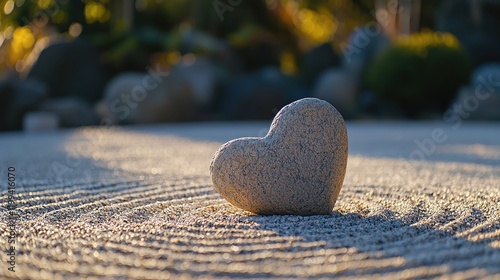 Serene Stone Heart in Tranquil Zen Garden Peaceful Sunrise