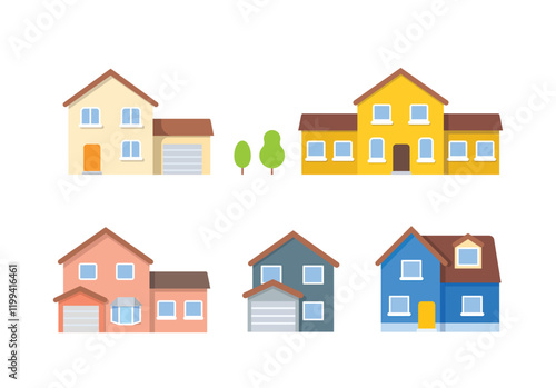 House vector icons set. Real estate flat illustrations.