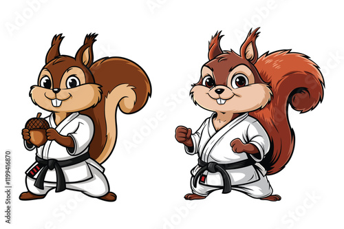 squirrel in karate poses. Cartoon vector illustration.