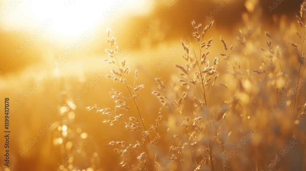 Golden Hour Field: Tall Grass Silhouetted Against the Setting Sun With Warm Tones Golden Hour Field: Tall Grass Silhouetted Against the Setting Sun With Warm Tones