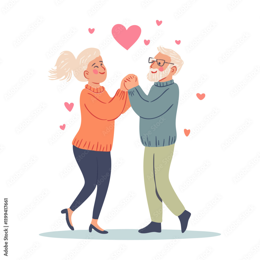 Pareja de Ancianos Bailando con Amor: Ilustración Vectorial Plana de Romance, Alegría y Conexión en Estilo Simple Pareja de Ancianos Bailando con Amor: Ilustración Vectorial Plana de Romance, Alegría y Conexión en Estilo Simple