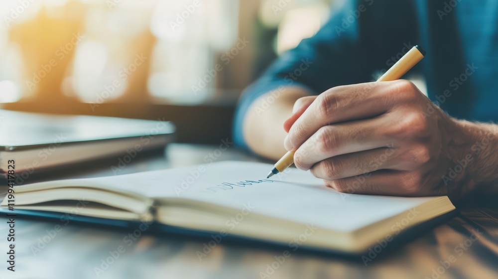 A person writes in a notebook with a pencil, surrounded by a warm, softly lit atmosphere, suggesting creativity and reflection. A person writes in a notebook with a pencil, surrounded by a warm, softly lit atmosphere, suggesting creativity and reflection.