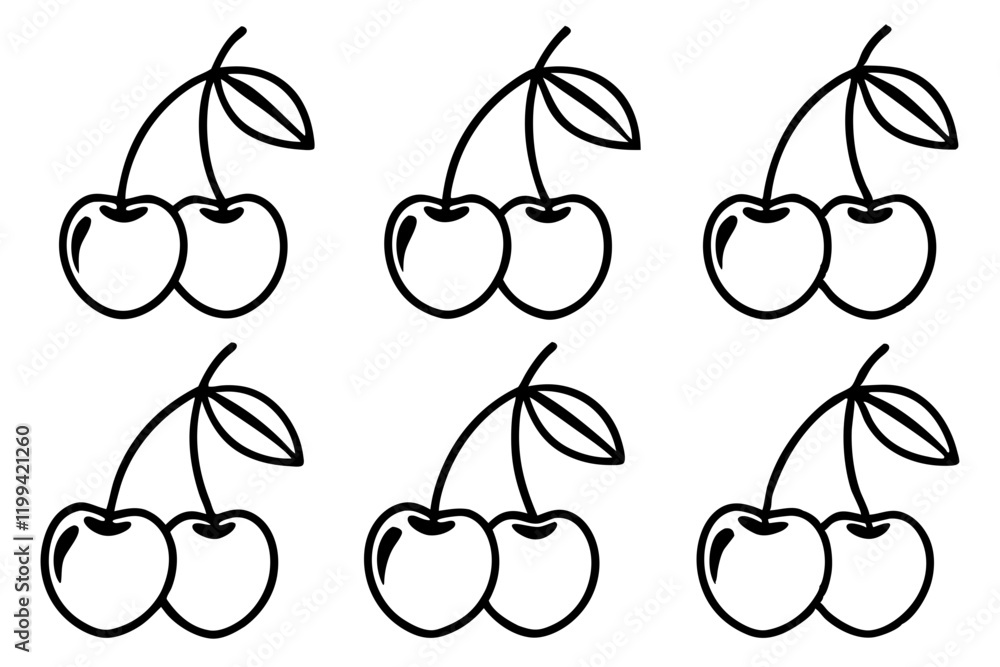 Cherry Line Art Vector Bundle Cherry Line Art Vector Bundle