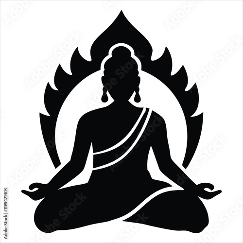 Silhouette logo of a meditating monk