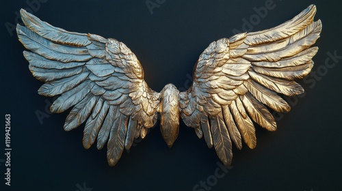 Ornate Golden Wings Sculpture with Intricate Feather Details photo