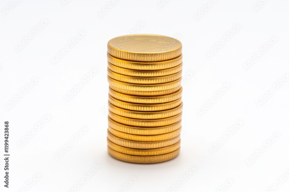 Stack of golden coins arranged neatly, symbolizing wealth and prosperity Stack of golden coins arranged neatly, symbolizing wealth and prosperity