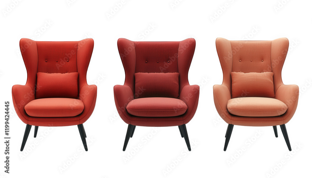Fototapeta premium Modern Wingback Armchairs Red Coral Peach Colors Home Decor Interior Design
