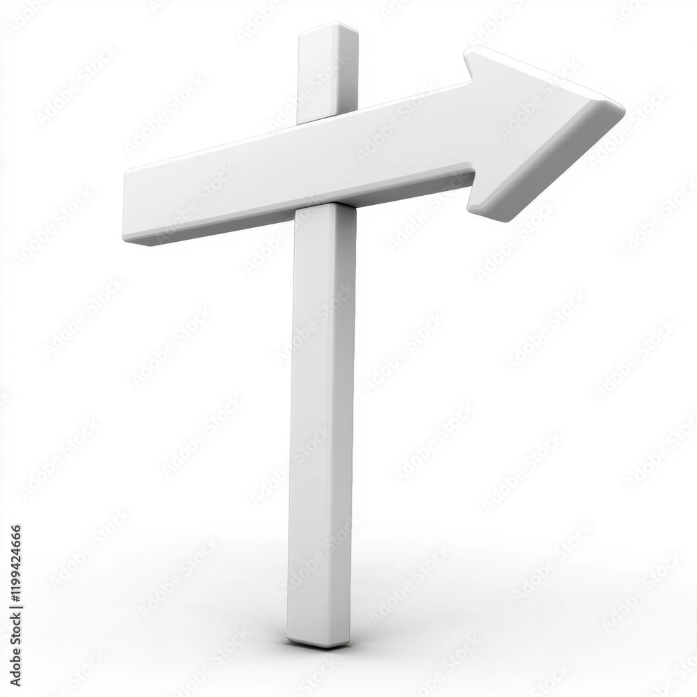 simple white directional signpost pointing right, set against clean background. This minimalist design emphasizes clarity and direction