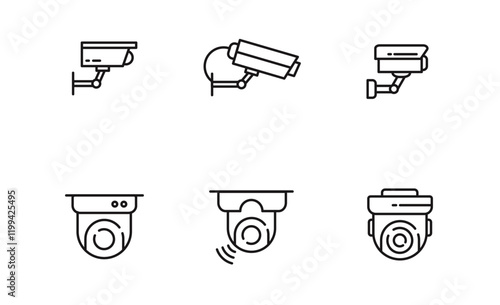 Icon set of CCTV icon or smart ip camera isolated on white background for app web logo banner poster, Editable Stroke