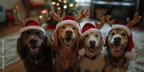 Christmas-themed Dogs in Festive Attire photo