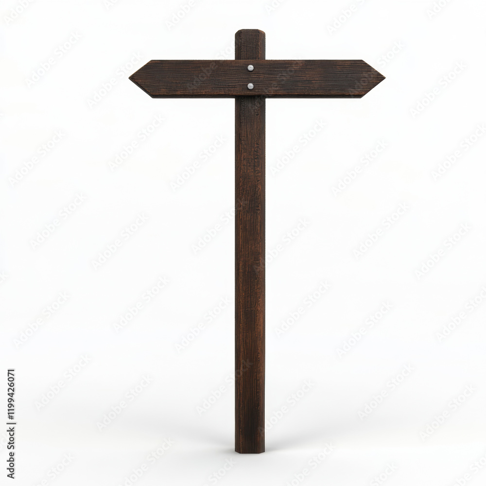 Wooden signpost with two directional arrows on white background, ideal for guiding or indicating directions Wooden signpost with two directional arrows on white background, ideal for guiding or indicating directions