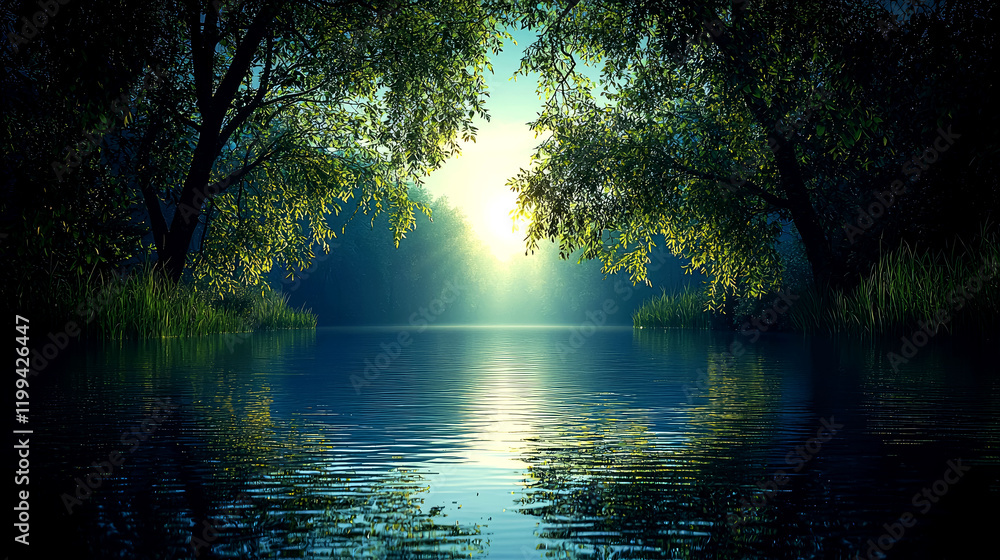 Obraz premium Sunrise over a Serene Lake: Picturesque Landscape Photography