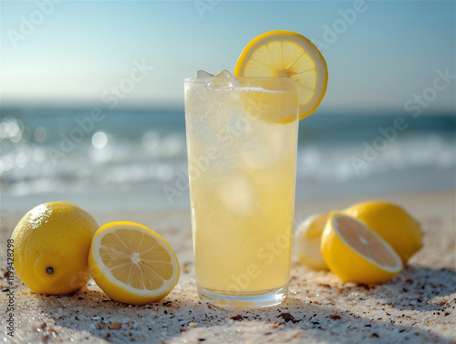 Illustration for a Post: Refreshing Lemonade in a Transparent Glass Near the Sea
