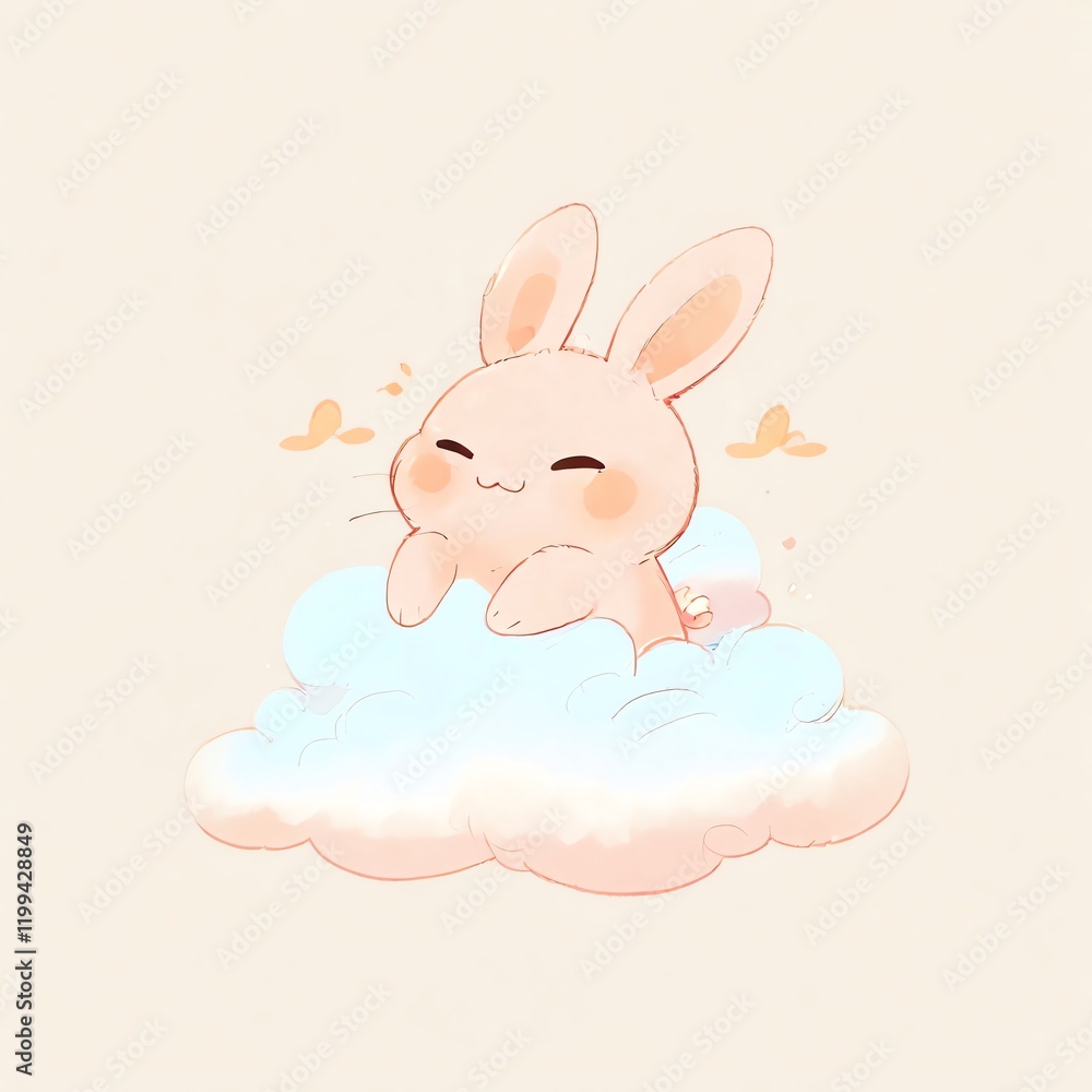 Adorable Bunny Resting on a Fluffy Cloud: A Sweet Pastel Dream Adorable Bunny Resting on a Fluffy Cloud: A Sweet Pastel Dream