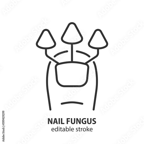 Nail fungus line icon. Fungal nail infection. Onychomycosis symbol. Editable stroke. Vector illustration.